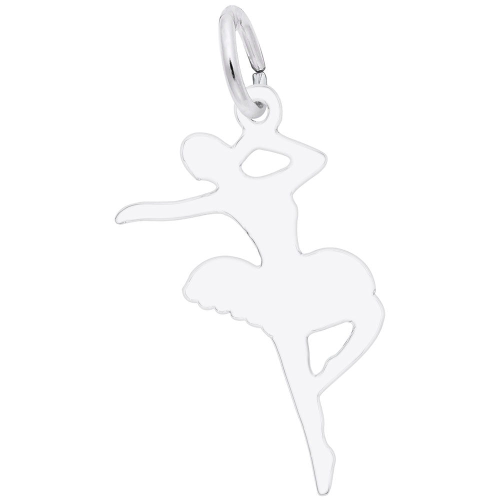 This image shows the Sterling Silver back of the Ballet Dancer Charm with Tutu, which was a smooth surface for engraving.