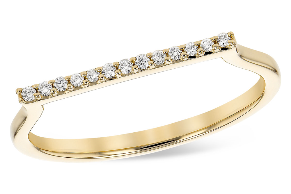 Introducing the Allison Kaufman Fashion Bar Ring, beautifully crafted in 14k yellow gold and adorned with a straight horizontal row of small, round natural diamonds set across the top.