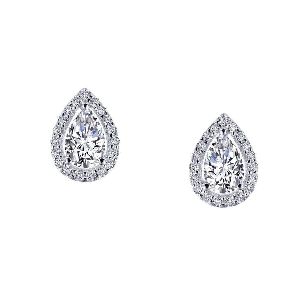 Introducing the Teardrop Diamond Halo Earrings by Lafonn—exquisite teardrop-shaped earrings that feature a larger center diamond encircled by smaller diamonds. Crafted in platinum, these stunning pieces exude a sparkling, elegant appearance, making them ideal for formal occasions.