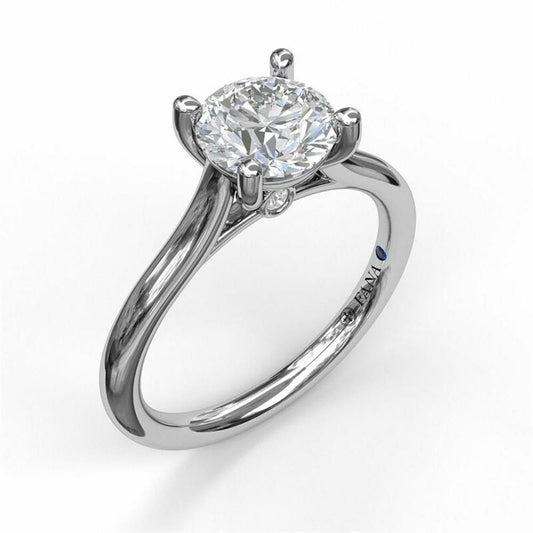 14K White Gold Round Solitaire With Cathedral Band Engagement Ring | FANA