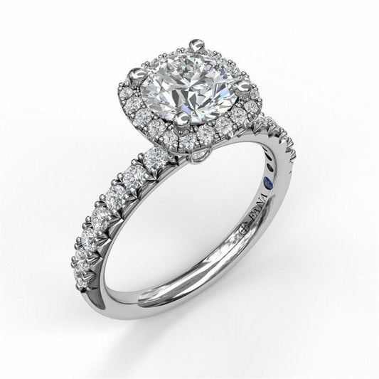 14K White Gold Classic Round Diamond Halo Engagement Ring with a Gorgeous Side Profile | FANA