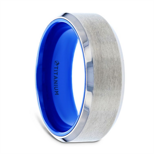 ARCTIC Flat Beveled Edges Titanium Ring with Brushed Center and Vibran