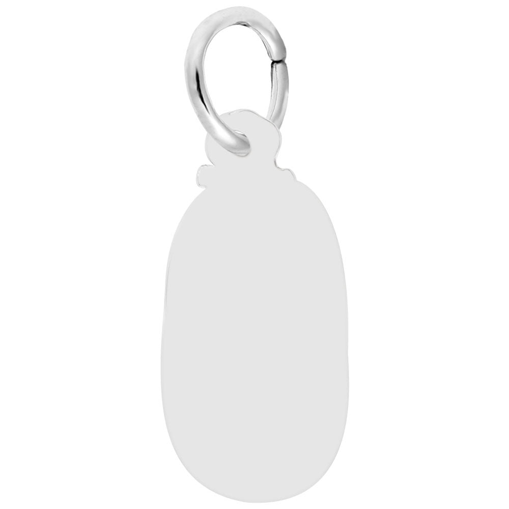 This image shows the Sterling silver back of the Baby Shoe Charm, which has a smooth surface for engraving.
