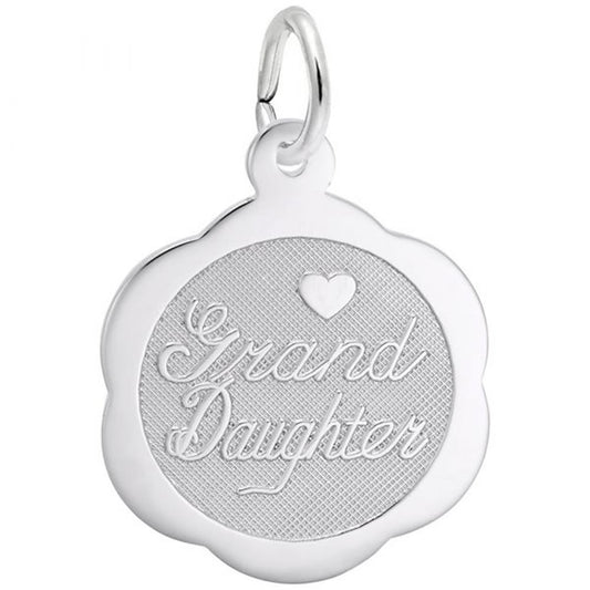 Granddaughter Scalloped Disc Charm / Sterling Silver