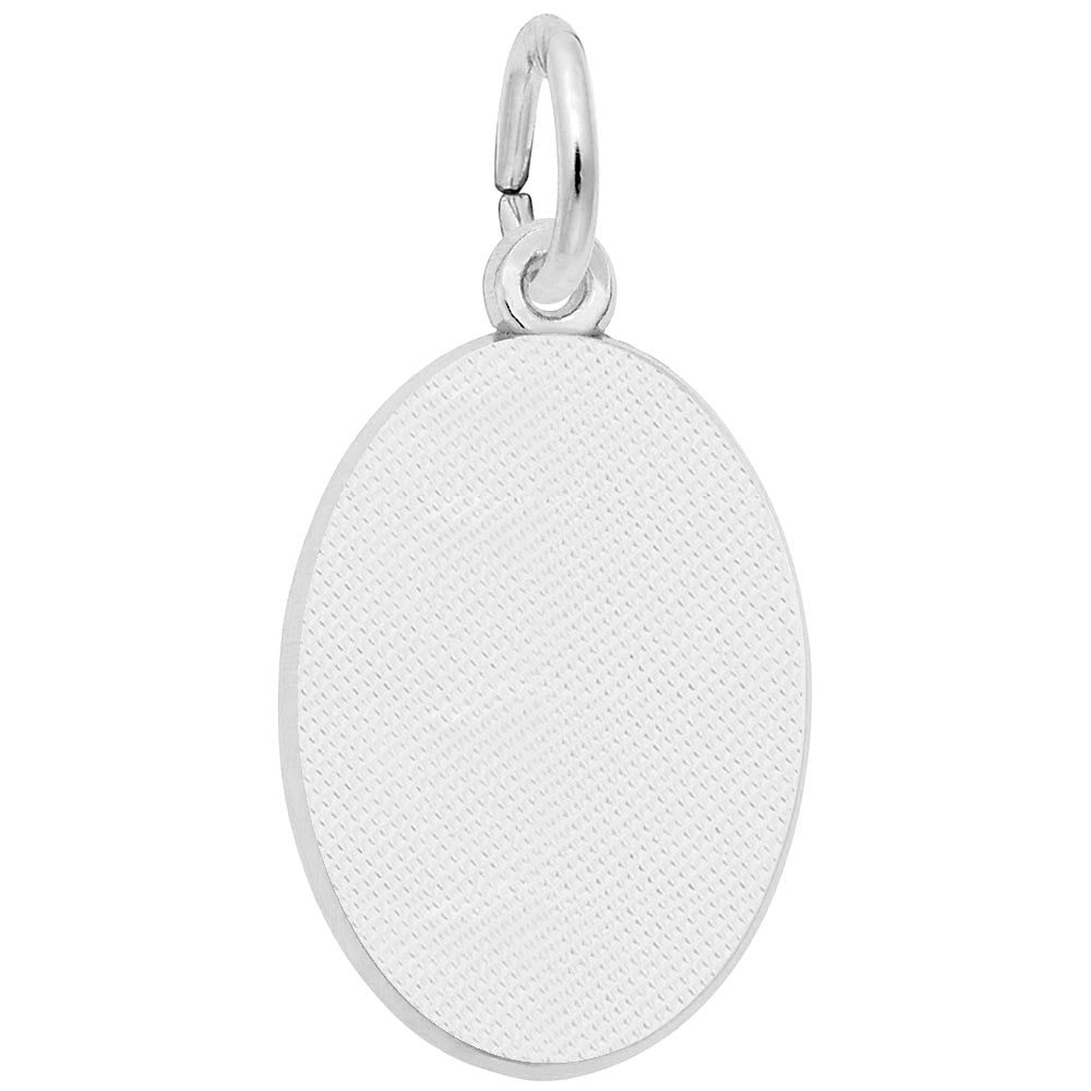 Sterling silver Archery Oval Disc Charm reverse side with textured surface for engraving