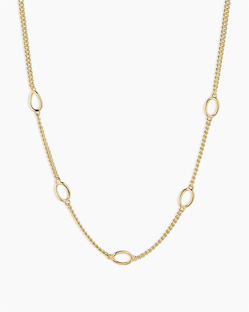 The Gorjana Wilder Link Necklace is an 18k gold plated charm necklace with evenly spaced oval open links, shown against a plain white background.