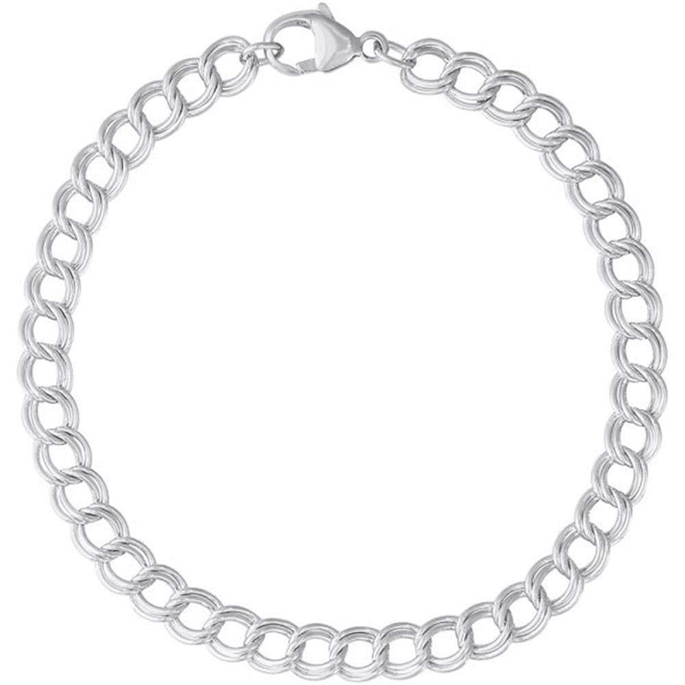 The Rembrandt Charms Charm Bracelet 7 Inch in sterling silver features interlocking round links and a lobster clasp. This simple and elegant design is perfect for both casual and formal occasions. Measuring 7 inches in length, the bracelet is showcased on a plain white background.