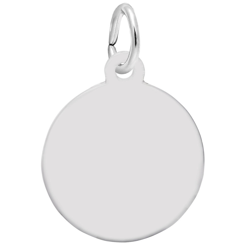 This image shows the Sterling Silver back of the Baptism Disc Charm, which has a smooth surface for engraving.