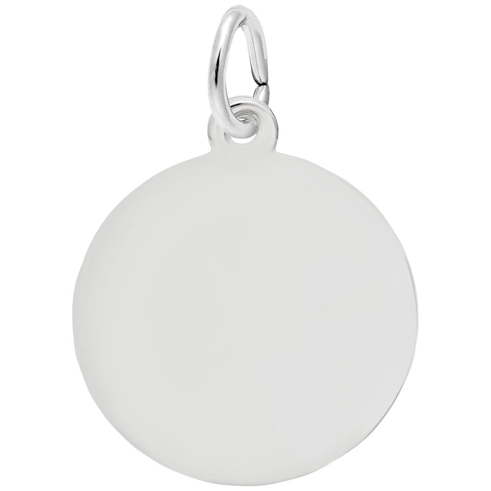 This image shows the sterling silver back of the Flat Basketball Charm, which has a smooth round surface for engraving.