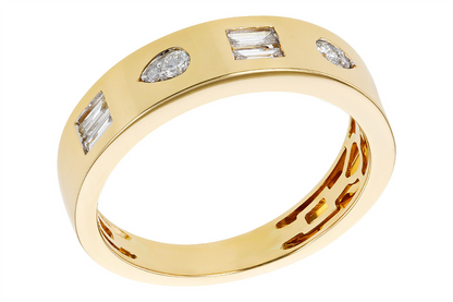 14k yellow gold ring with different shape diamonds, 0.25 carats of dia