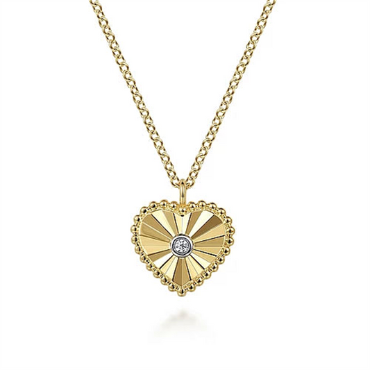 14K Gold Diamond and Heart Pendant Necklace