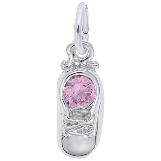 10 October Birthstone Baby Shoe Charm in Sterling Silver