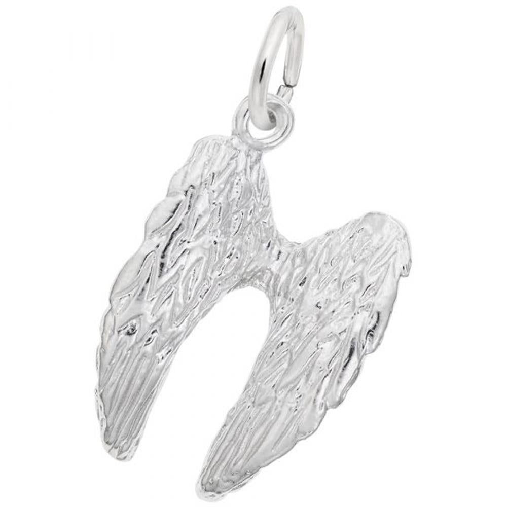 'Sterling silver charm featuring detailed angel wings. Style 2750, 0.51 in x 0.68 in (12.83 mm x 17.35 mm).'