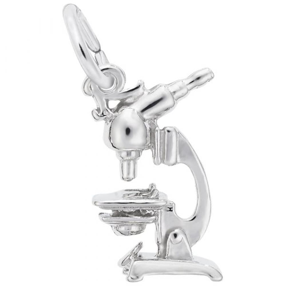 The Microscope Charm by Rembrandt Charms is a beautifully crafted piece in sterling silver that features intricate detailing, including the eyepiece, objective lenses, and stage. With a convenient loop on top for easy attachment to a bracelet or necklace, this charm is perfect for adding a touch of scientific elegance to your jewelry collection.