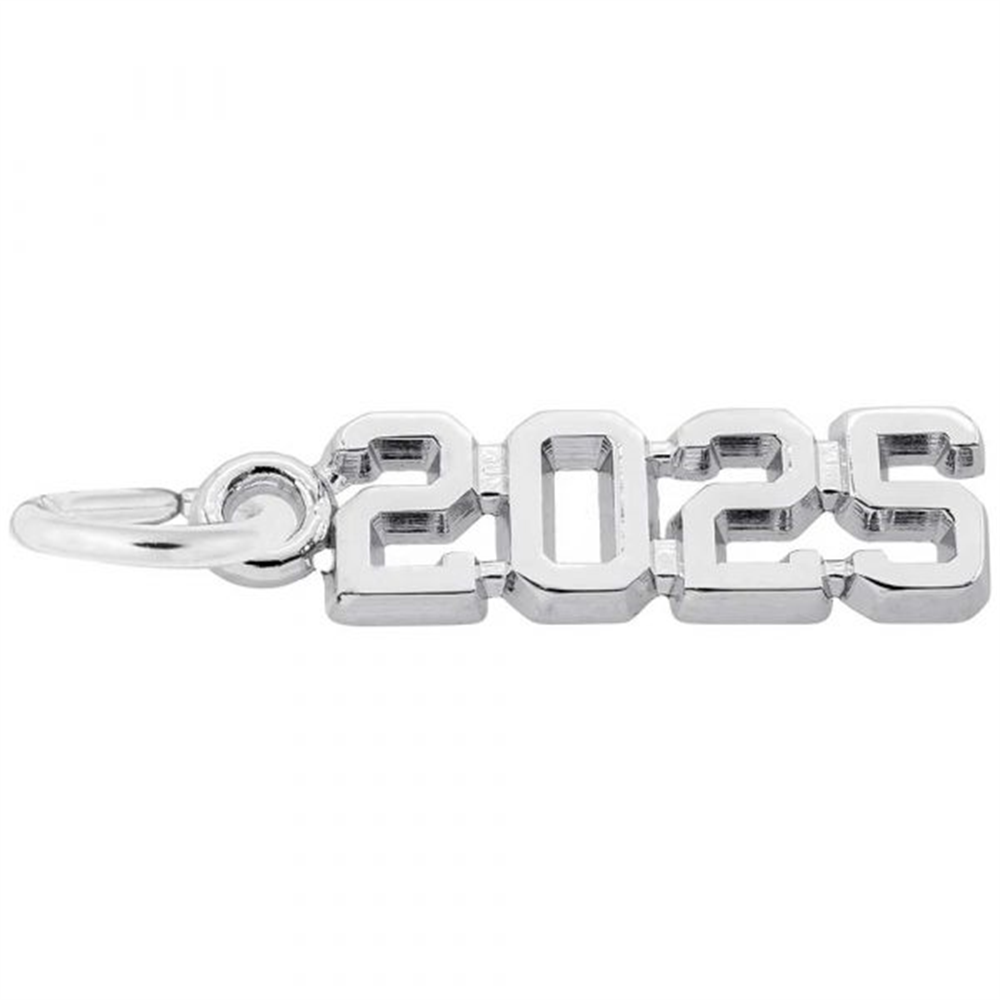 The Rembrandt Charms 2025 sterling silver charm features a beautifully shaped "2025" design, complete with a loop on the left for easy attachment to jewelry.