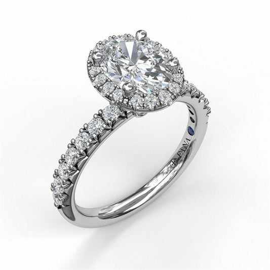 14k White Gold Classic Oval Diamond Halo Engagement Ring with a Gorgeous Side Profile | FANA