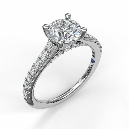 14K White Gold Delicate Classic Engagement Ring with Delicate Side Detail | FANA