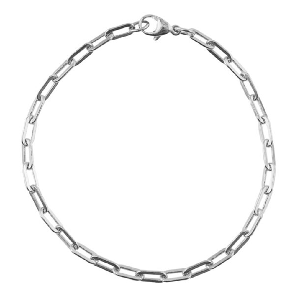 A close-up image of the Rembrandt Charms paperclip SMALL 8' -ss bracelet, featuring elongated oval links resembling paperclips and a lobster clasp closure at the top. The stainless steel chain bracelet is arranged in a circular shape on a white background.