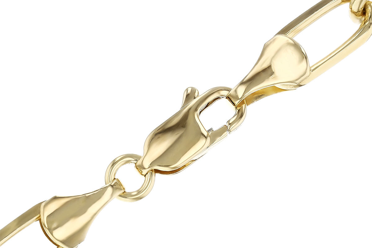 Close-up of the 14K Y NECK .12 BAG .14TW. 18'' by Allison Kaufman featuring sleek, elongated links and a lobster clasp. The polished design reflects light, showcasing its elegant craftsmanship.