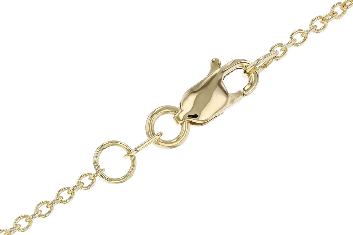 Close-up of an Allison Kaufman Diamond 14K Yellow Gold Necklace featuring an elegant lobster claw clasp. The uniformly round chain links and polished clasp enhance the sophistication of the design, highlighting the seamless connection between the luxurious chain and its joining point.