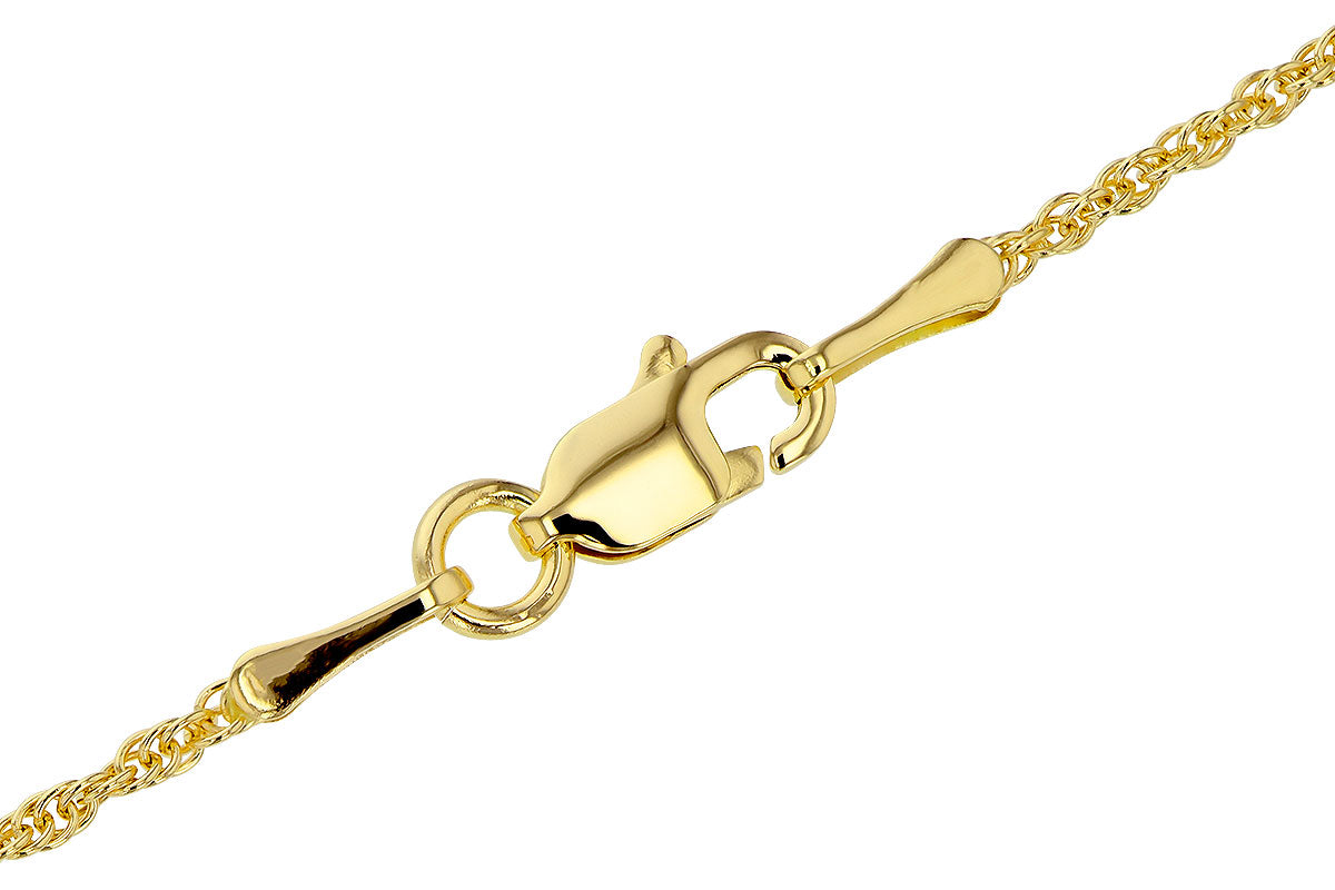 A close-up showcases a 14K Yellow Gold Emerald & Diamond Necklace by Allison Kaufman, featuring an intricate twisted design and an open lobster clasp. The plain white background accentuates the necklace's shiny, polished texture.