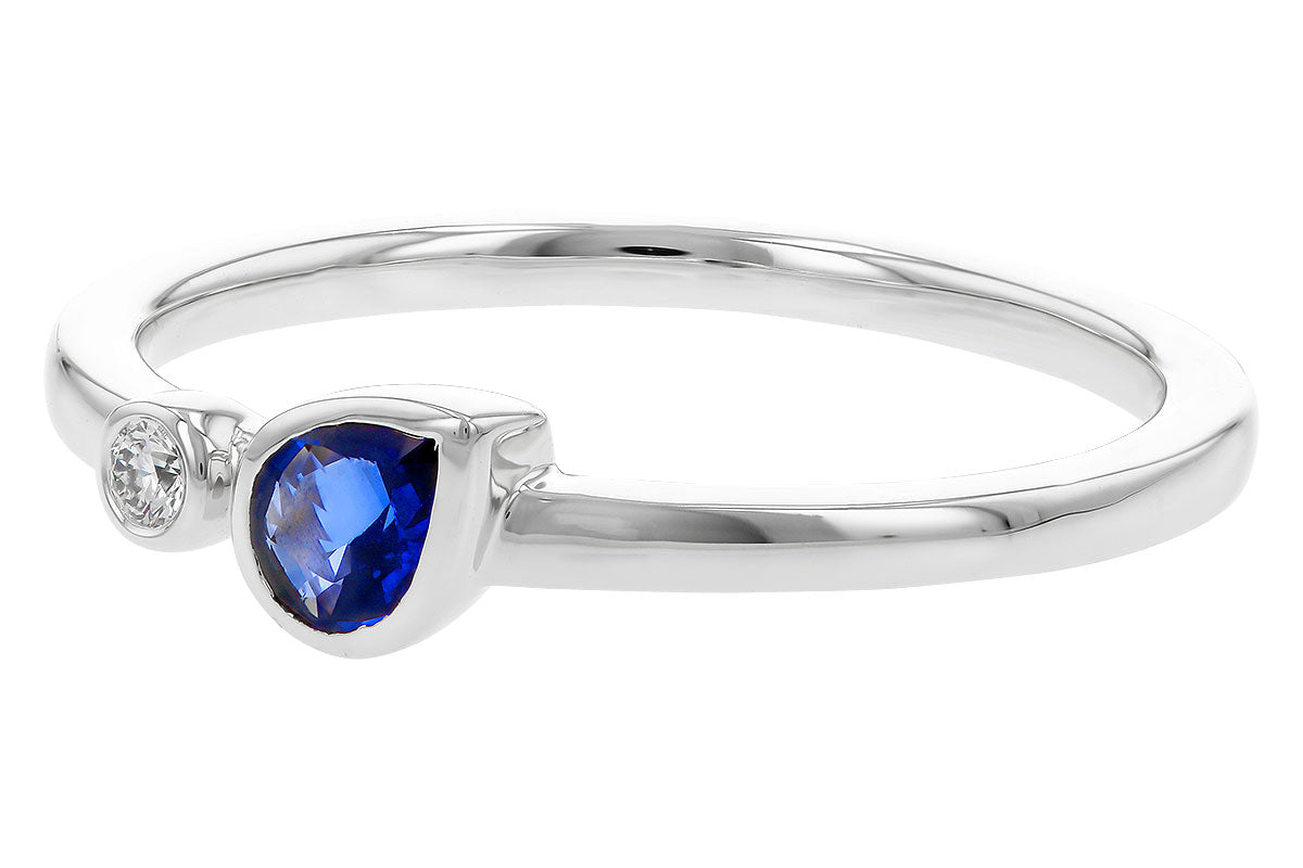 The Allison Kaufman 14k white .26ct sapphire ring features a pear-shaped blue sapphire and a round white diamond set side by side on a slim, polished band.