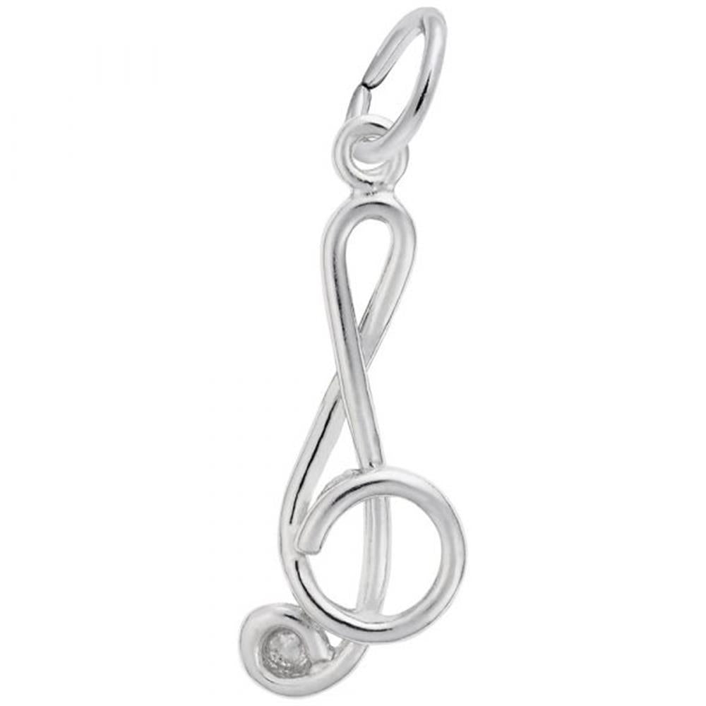 The Rembrandt Charms Treble Clef Charm is crafted from sterling silver and features a small loop at the top for easy attachment to a necklace or bracelet. Its smoothly curved lines give it an elegant, musical appearance characteristic of the brand.