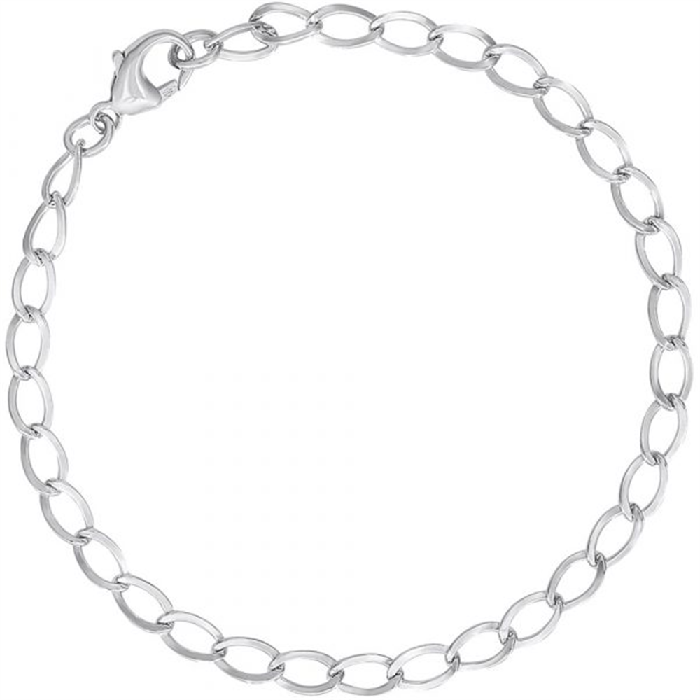 A Curb Link Classic Bracelet by Rembrandt Charms, crafted in sterling silver with a lobster clasp and elegantly displayed on a plain white background.