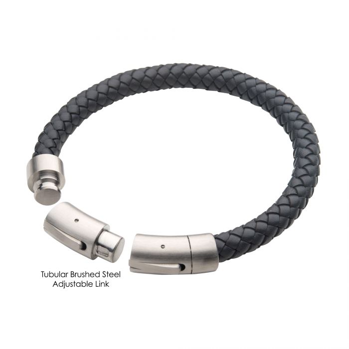 8mm Grey Genuine Leather Bracelet | INOX