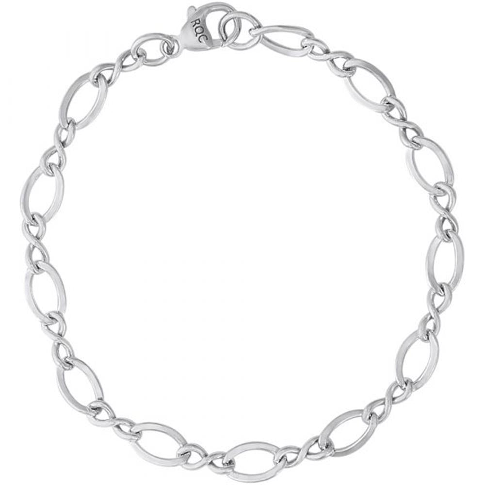 The Charm Bracelet by Rembrandt Charms is a 7-inch sterling silver piece featuring oval-shaped links and a lobster clasp. With its blend of large and small links, this bracelet offers a simple yet elegant design.