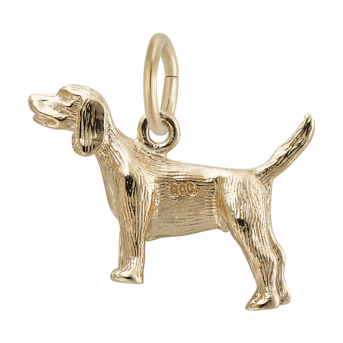 Featuring engraved fur details, a raised tail, and an attached loop for easy addition to any necklace or bracelet, the Beagle Dog Charm - Gold Plated by Rembrandt Charms is a charming pet keepsake and the perfect addition to your Beagle jewelry collection.