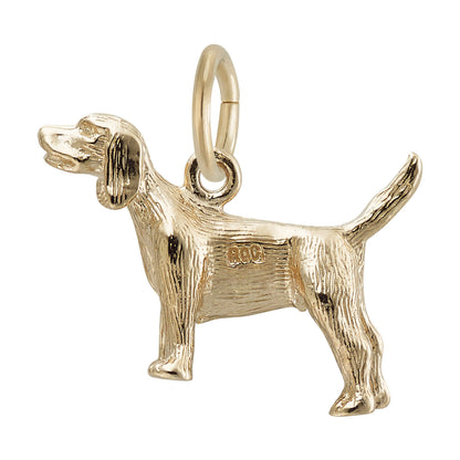 Featuring engraved fur details, a raised tail, and an attached loop for easy addition to any necklace or bracelet, the Beagle Dog Charm - Gold Plated by Rembrandt Charms is a charming pet keepsake and the perfect addition to your Beagle jewelry collection.