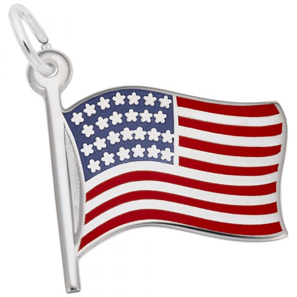 Painted American Flag Charm Sterling Silver