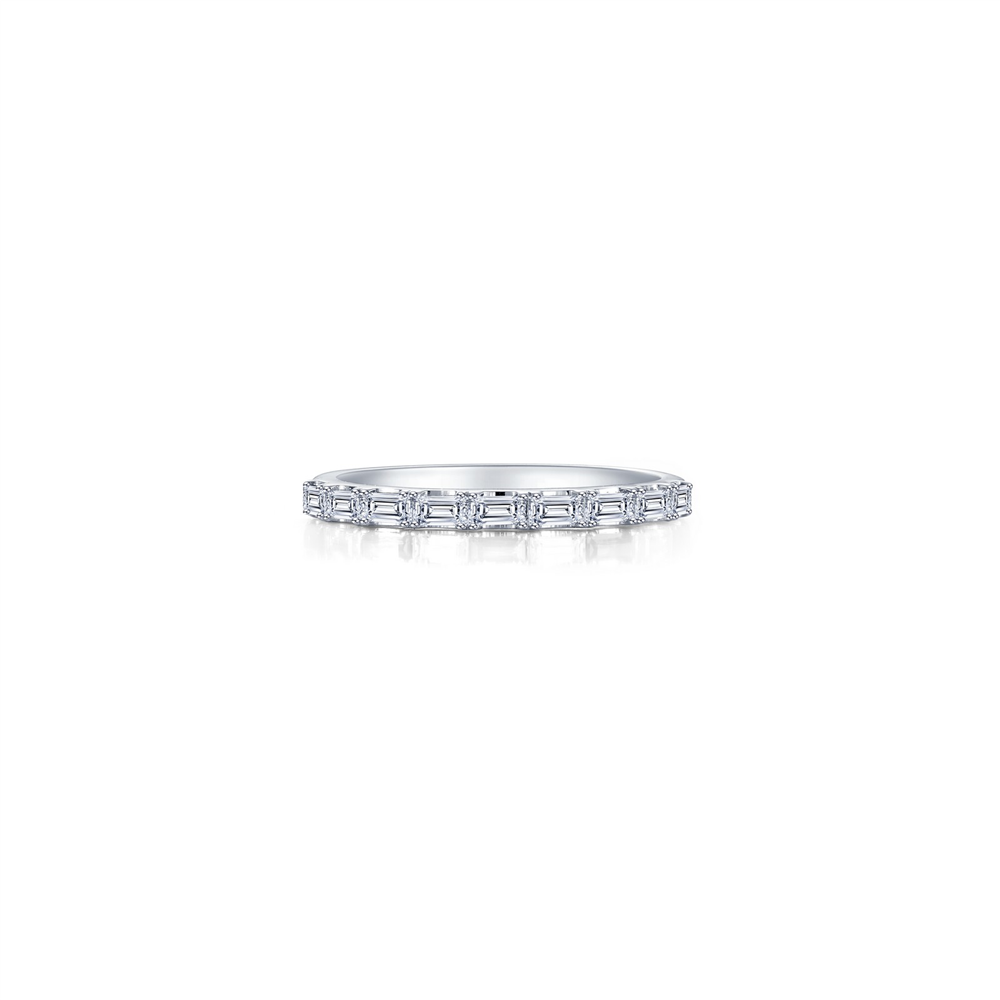 A Lafonn ring, SIZE 9, features rectangular gemstones encircling the silver band, beautifully displayed against a plain white backdrop.