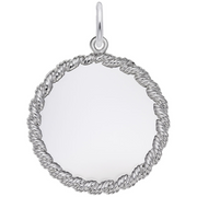 Rembrandt Charms offers a Medium Twisted Rope Disc Charm in Sterling Silver, characterized by its smooth, circular pendant and twisted rope-like border. It also features a small hoop at the top for easy attachment to a necklace or chain.