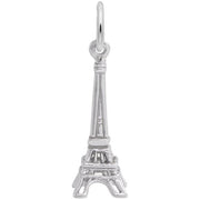 The Rembrandt Charms Eiffel Tower Small Charm in sterling silver showcases detailed architecture of the iconic Paris landmark. This elegant accent charm hangs from a small loop at the top, designed for use on a necklace or bracelet.