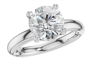 A close-up of the Allison Kaufman L7947-W 14K WG Hidden Halo SEMI set engagement ring with a large round-cut diamond in four prongs, shown on a white background.
