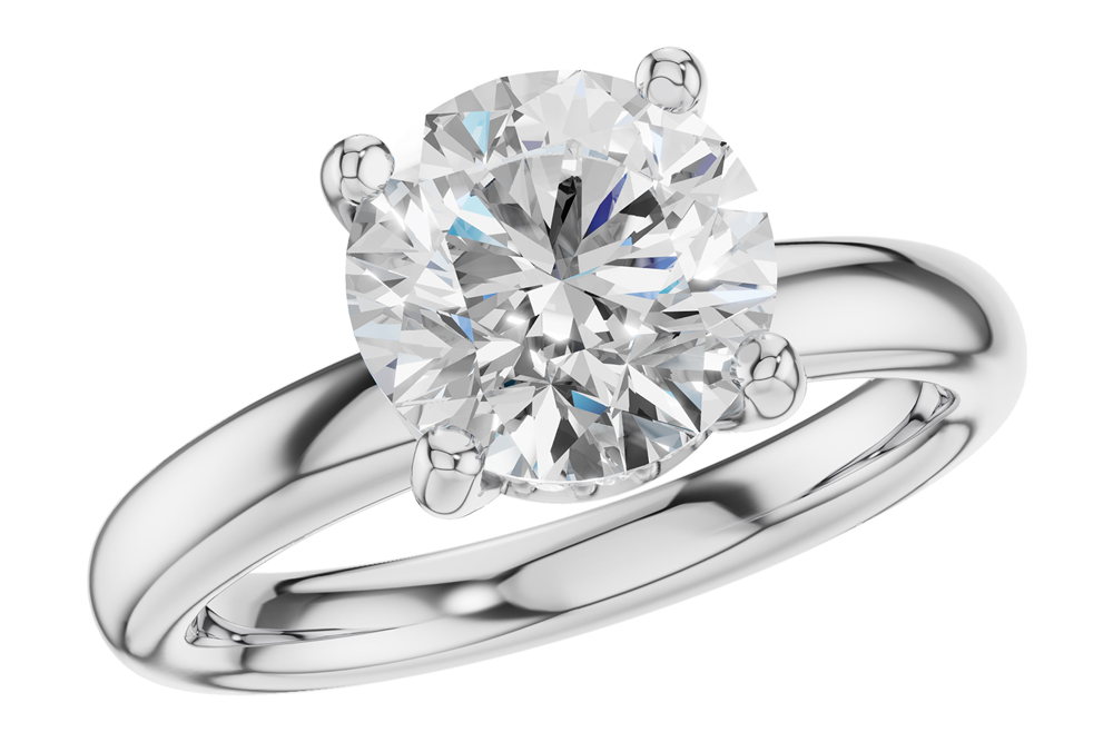 A close-up of the Allison Kaufman L7947-W 14K WG Hidden Halo SEMI set engagement ring with a large round-cut diamond in four prongs, shown on a white background.