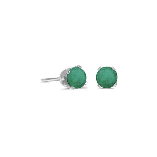 14K White Gold Round Emerald Stud Earrings, May Birthstone | 4mm