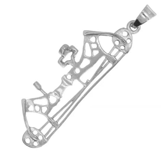 The Compound Bow Charm in Sterling Silver by Rembrandt Charms showcases sophisticated cut-out details and includes a small loop for attaching to a chain, making it the ideal accessory for archery enthusiasts.