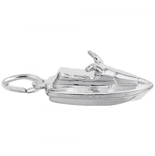 The Rembrandt Charms Jet Ski - Sterling Silver Charm includes handlebars and a loop for easy attachment, featuring a detailed design.