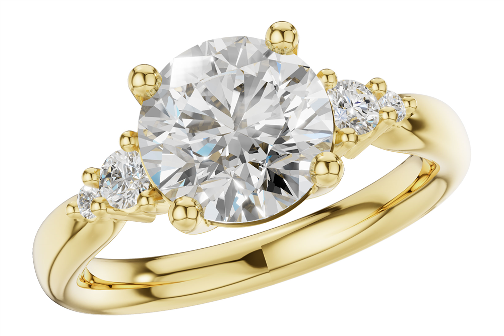 The L7918 by Allison Kaufman is a Ladies 14K yellow gold, 5 stone, SEMI set engagement ring designed for elegance.