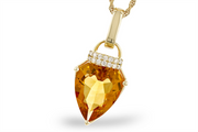 The Allison Kaufman NECKLACE 3.12 CITRINE 3.18 TGW features a shield cut citrine pendant accented by a row of small white diamonds near the top.