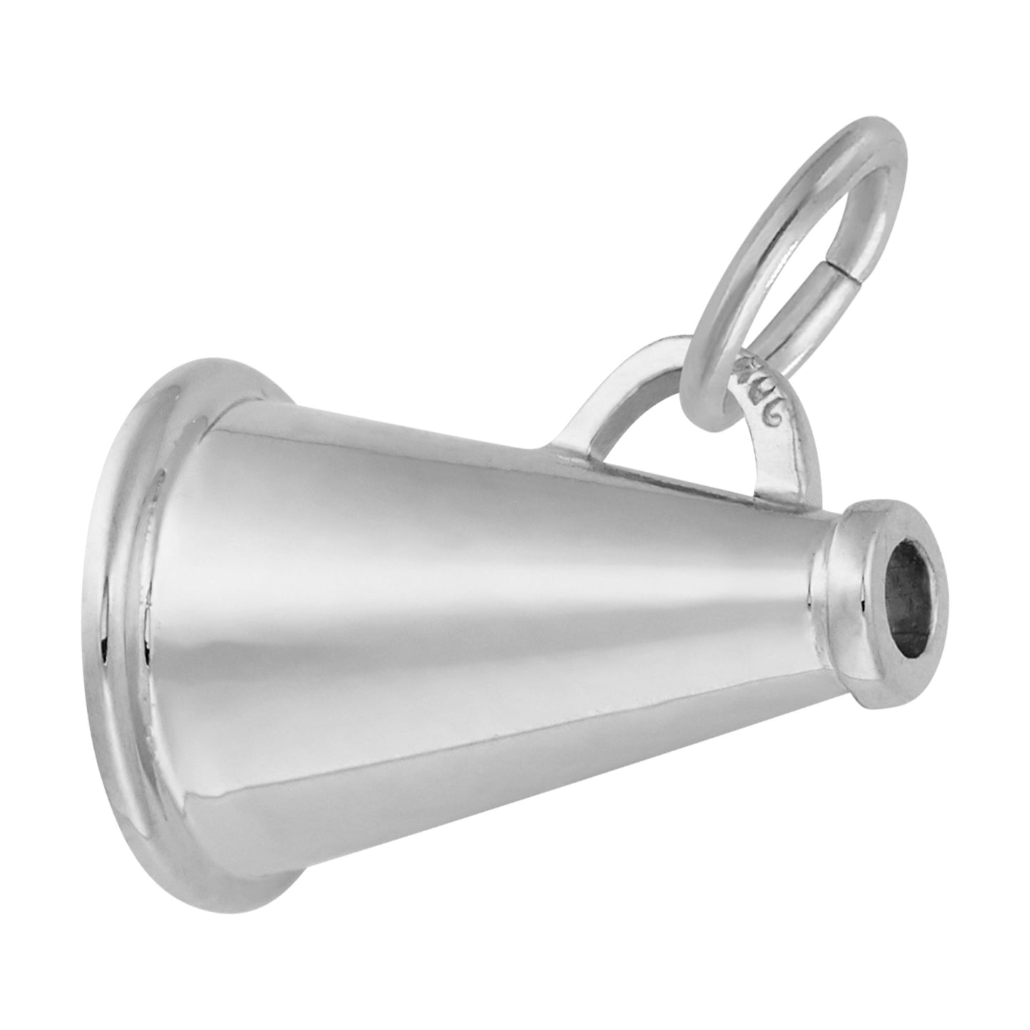 Add a touch of sparkle to your collection with the Rembrandt Charms Megaphone Charm- Sterling Silver, expertly crafted in the shape of a classic megaphone and featuring a convenient top loop for easy attachment to your favorite necklace or bracelet—an ideal gift for any cheerleader.