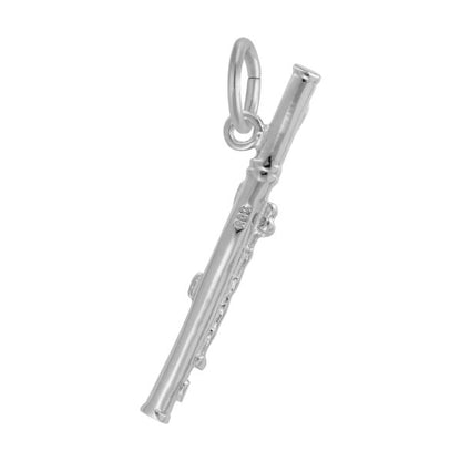 Introducing the Piccolo - Sterling Silver Charm by Rembrandt Charms: a beautifully detailed, flute-shaped sterling silver pendant featuring realistic keys and a convenient loop at the top for attaching to your favorite necklace or bracelet. This unique piece of musical instrument jewelry makes an ideal gift for any music lover.