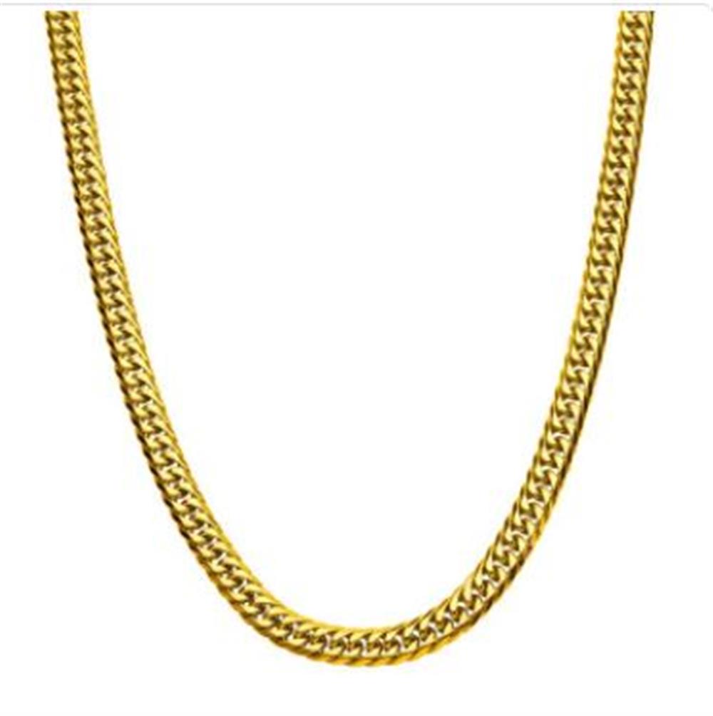 The INOX 8mm 18K Gold-Plated Dome Curb Necklace is a men's accessory featuring a polished, shiny finish. Its symmetrical, dome-curb design rests flat on a white background, providing an elegant and classic look.
