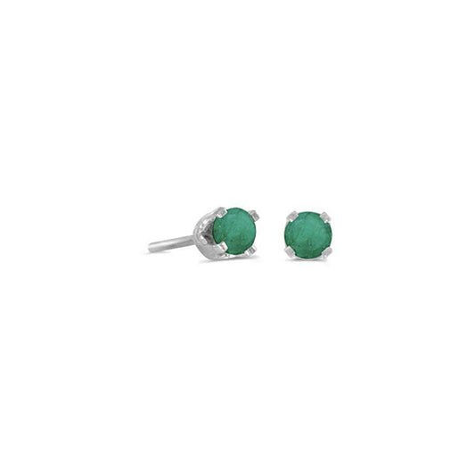 14K White Gold Round Emerald Stud Earrings, May Birthstone | 3mm