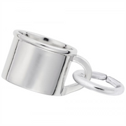 The image shows the Sterling Silver Baby Cup Accent Charm from Rembrandt Charms. This charm features a simple yet elegant design of a baby cup, crafted in sterling silver. The dimensions are 0.3 inches by 0.25 inches (7.74 mm x 6.35 mm), and the style number is 0641. This charm makes a perfect keepsake to celebrate the nurturing and care associated with a new baby, making it a wonderful addition to any charm bracelet.