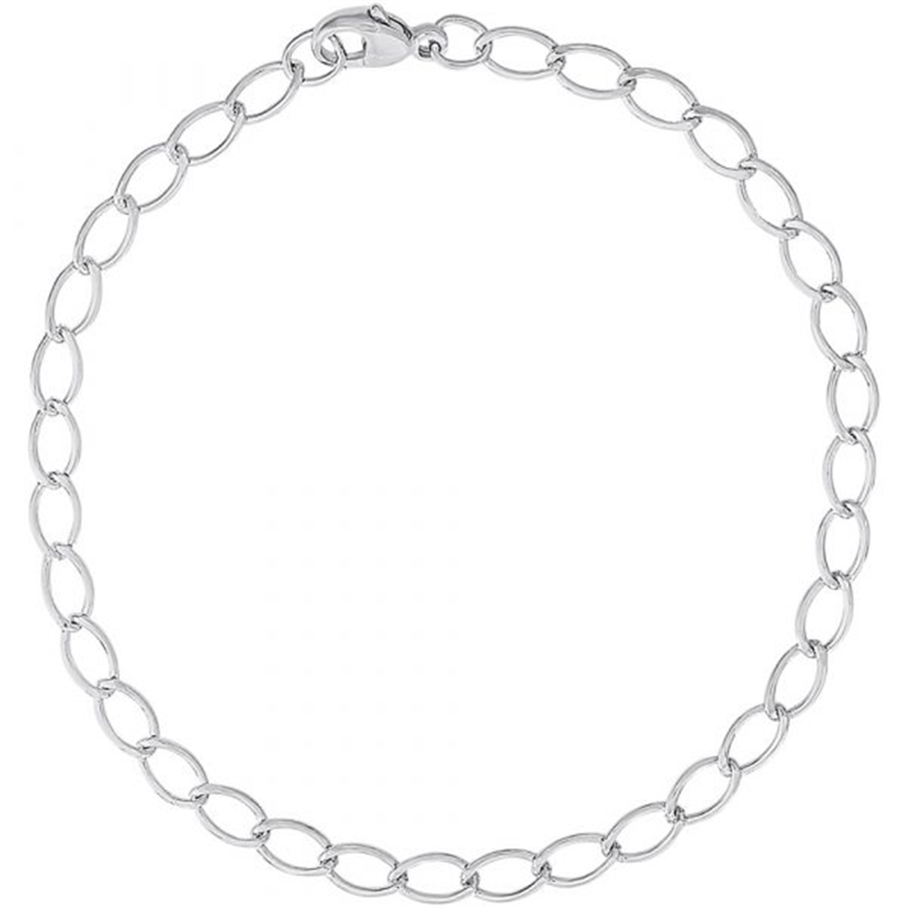 The Rembrandt Charms style 20-0106-008-SS silver chain bracelet with oval links and a lobster clasp is displayed in a circular arrangement on a plain white background; product: 300 units, two evenly split podium payments.