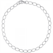 The Rembrandt Charms style 20-0106-008-SS silver chain bracelet with oval links and a lobster clasp is displayed in a circular arrangement on a plain white background; product: 300 units, two evenly split podium payments.
